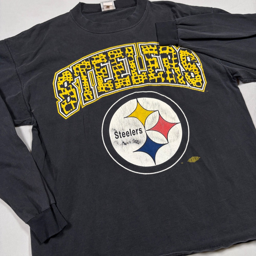 ZBZ Pittsburgh‎ Steelers Shirt Mens L Black Vintage Long Sleeve USA Cotton NFL